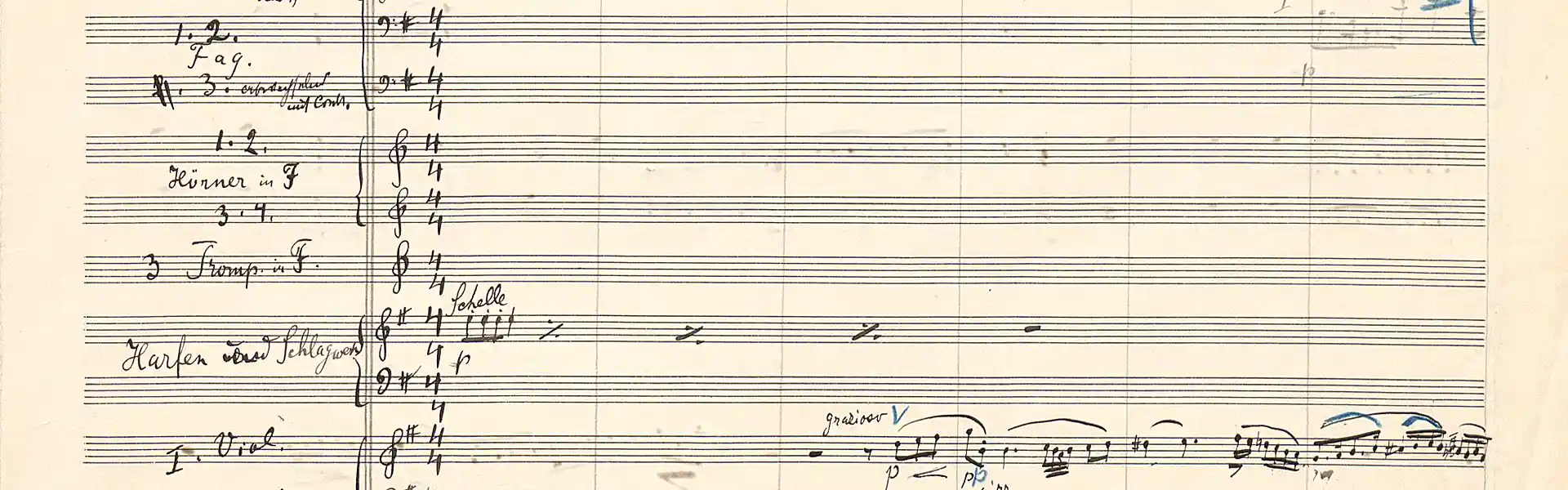 Erste Seite der handschriftlichen Partitur der 4. Symphonie von Gustav Mahler