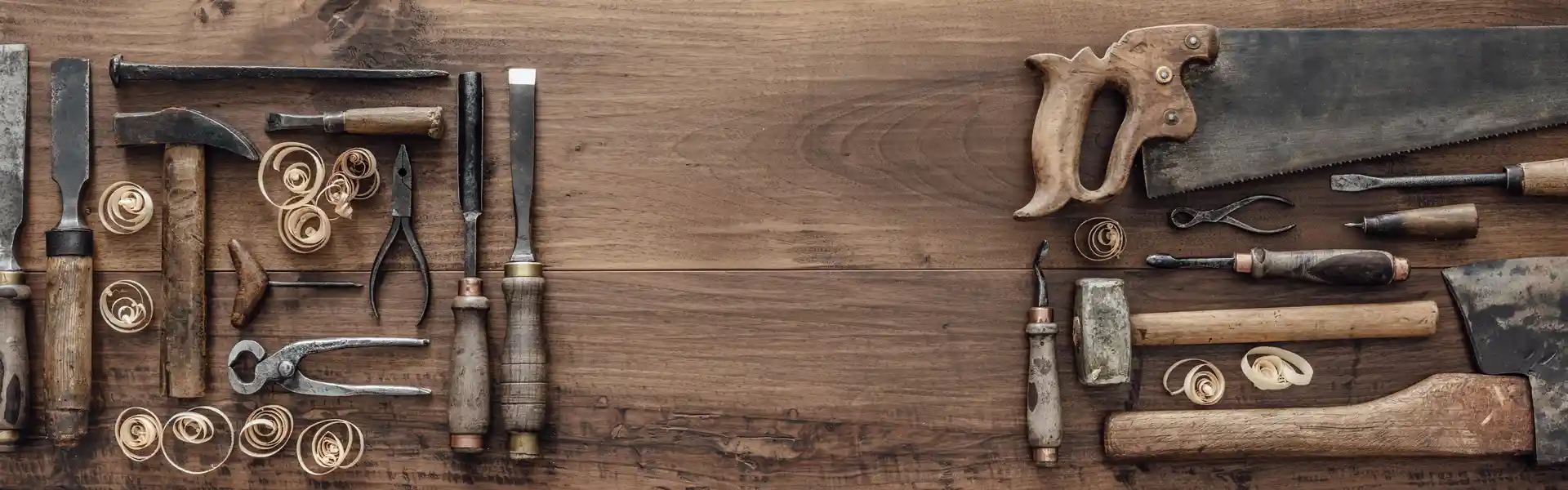 Werkzeuge auf einem Holztisch